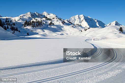 istock Winter landscape with cross-country ski trail 1383118749
