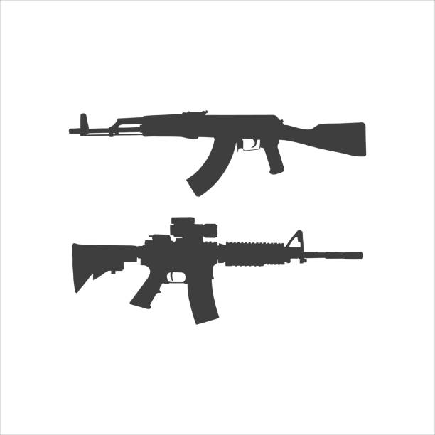 총 자동 무기 ak47 m16. eps 10 - m16 stock illustrations