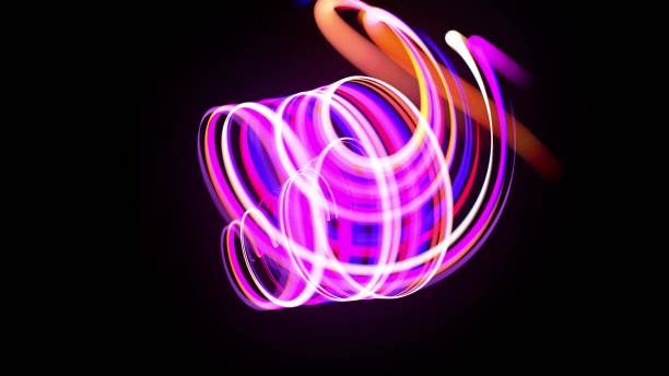 istock Motion graphics, sci-fi bg. Stream of multicolor neon lines form spiral shape, curls and pattern. Abstract background with light trails, Modern trendy motion design bg. Light flow bg. 3d render 1383120593