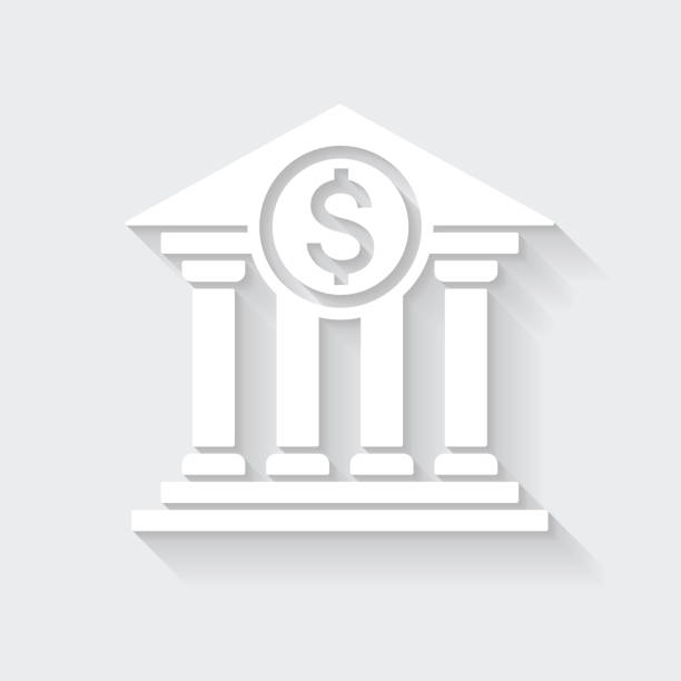 istock Bank with Dollar sign. Icon with long shadow on blank background - Flat Design 1383131725