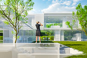 Modern architectural model home as VR projection