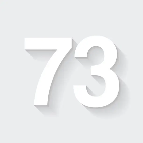 Vector illustration of 73 - Number Seventy-three. Icon with long shadow on blank background - Flat Design