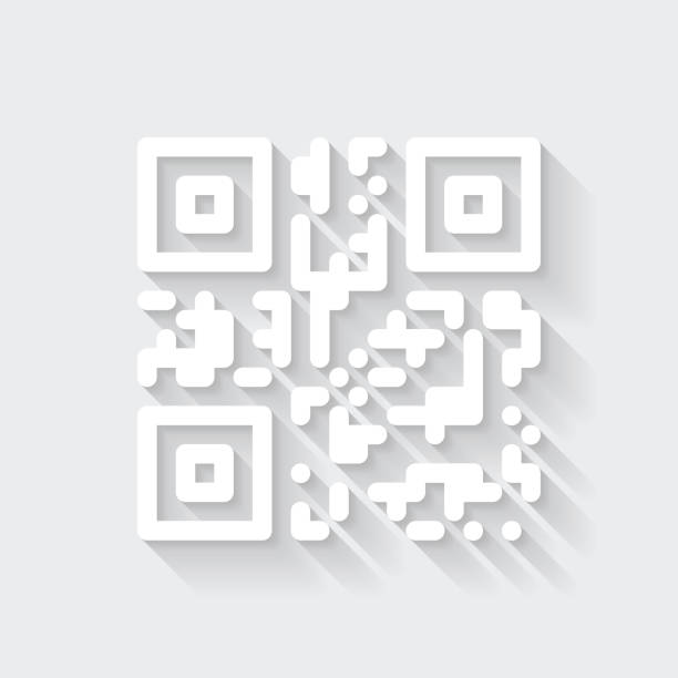 qr-код. иконка с длинной тенью на пустом фоне - плоский дизайн - binary code three dimensional shape symbol sign stock illustrations