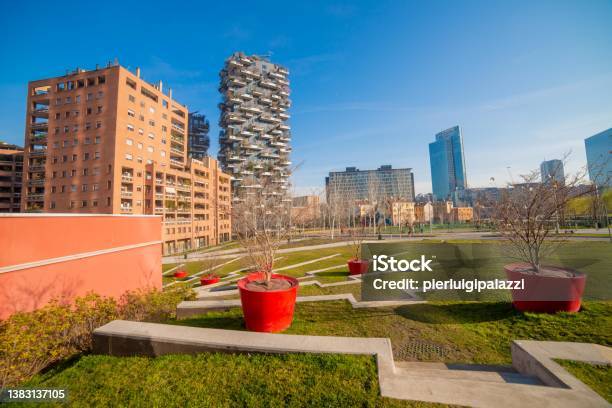 Milan Italy 2022 Piazza Gae Aulenti Is An Elevated Circular Pedestrian Square Located In The Business Center Of Milan Stock Photo - Download Image Now