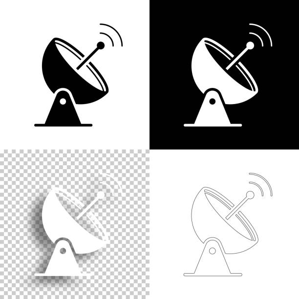 Satellite dish. Icon for design. Blank, white and black backgrounds - Line icon Icon of "Satellite dish" for your own design. Four icons with editable stroke included in the bundle: - One black icon on a white background. - One blank icon on a black background. - One white icon with shadow on a blank background (for easy change background or texture). - One line icon with only a thin black outline (in a line art style). The layers are named to facilitate your customization. Vector Illustration (EPS10, well layered and grouped). Easy to edit, manipulate, resize or colorize. Vector and Jpeg file of different sizes. parabola stock illustrations