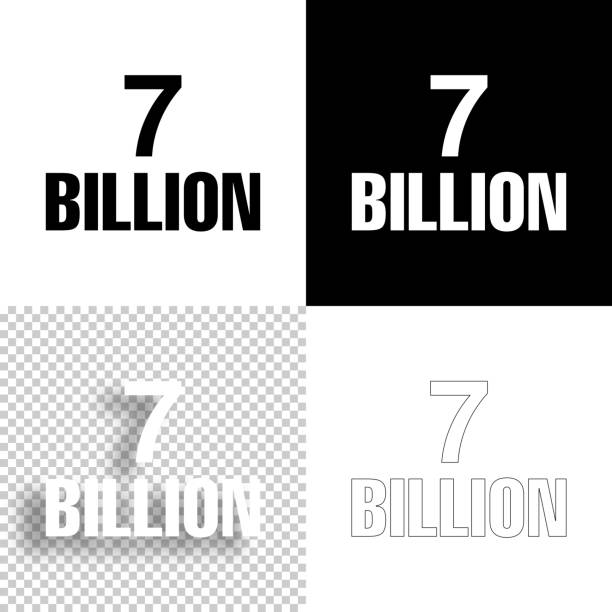 7 Billion. Icon for design. Blank, white and black backgrounds - Line icon Icon of "7 Billion" for your own design. Four icons with editable stroke included in the bundle: - One black icon on a white background. - One blank icon on a black background. - One white icon with shadow on a blank background (for easy change background or texture). - One line icon with only a thin black outline (in a line art style). The layers are named to facilitate your customization. Vector Illustration (EPS10, well layered and grouped). Easy to edit, manipulate, resize or colorize. Vector and Jpeg file of different sizes. billions quantity stock illustrations