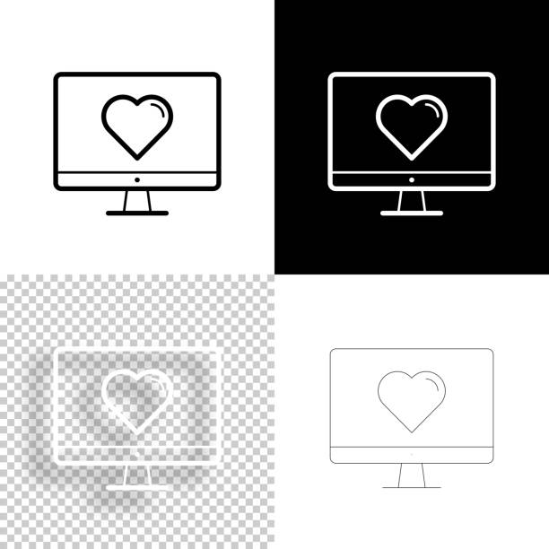 desktop-computer mit herz. icon für design. leere, weiße und schwarze hintergründe - liniensymbol - light effect black background love black stock-grafiken, -clipart, -cartoons und -symbole