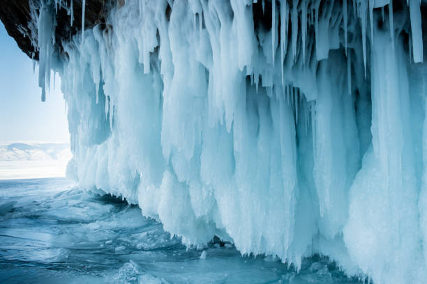 istock Icicles on the Lake Baikal in winter. 1383175894