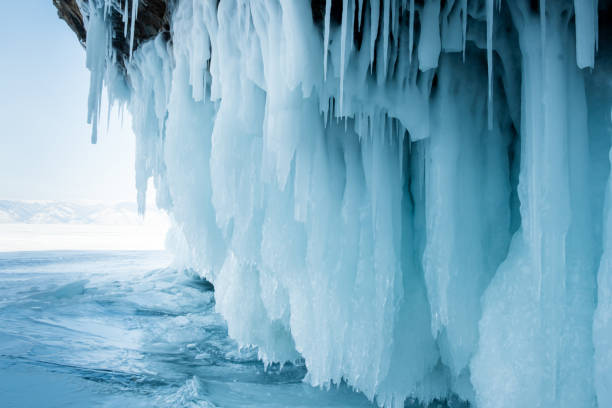 istock Icicles on the Lake Baikal in winter. 1383175895
