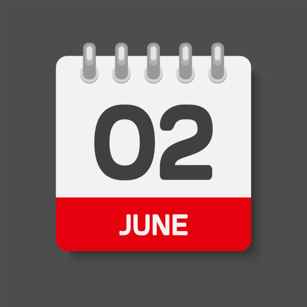 ilustrações, clipart, desenhos animados e ícones de data do dia do ícone 2 de junho, página do calendário do modelo - june calendar page personal organizer