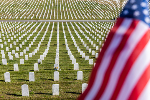 High quality stock photos of flags at a national veterans cemetery.