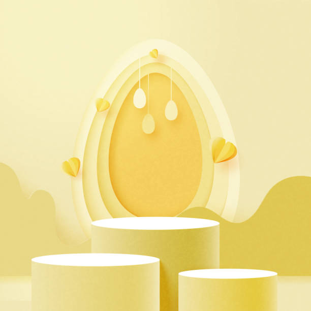 istock Happy Easter background.Paper art of Product display podium mockup, Banner template design.Vector illustration. 1383229674