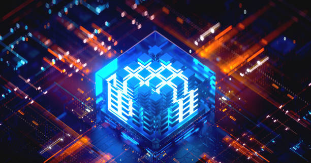 istock 3D rendering of cyberpunk AI. Circuit board. Technology background. Central Computer Processors CPU and GPU concept. Motherboard digital chip. Tech science background. 1383229744