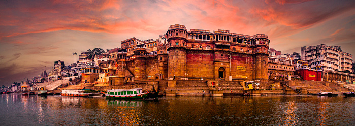 Varanasi's beautiful landscape on river Ganges whit colorful sky