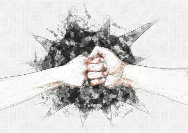 istock Illustration of fists colliding with each other 1383235231
