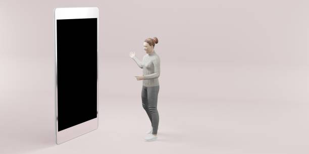 istock Woman standing with phone smartphone 3D illustration 1383239278