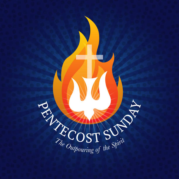 pfingstsonntag mit heiligem geist in flammen - pfingsten stock-grafiken, -clipart, -cartoons und -symbole