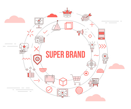 super brand concept with icon set template banner and circle round shape vector