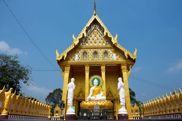Ancient architecture antique building ubosot church of Wat Chaiyasitthawat buddhist temple for thai people travel visit respect praying buddha and worship at Pathumthani city in Pathum Thani, Thailand