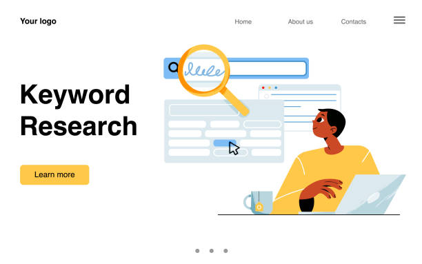 illustrazioni stock, clip art, cartoni animati e icone di tendenza di ricerca di parole chiave, banner del servizio seo - keywords
