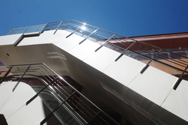 istock Close up of modern escalator architecture 1383271621