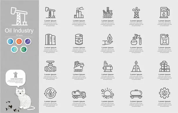 Vector illustration of Oil Industry , Fuel , Oil and Gas Line Icons