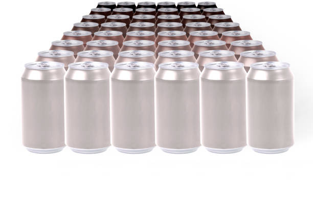 istock Bright aluminum cans forming a brown gradient on a white background. Brown color gradient 1383281051
