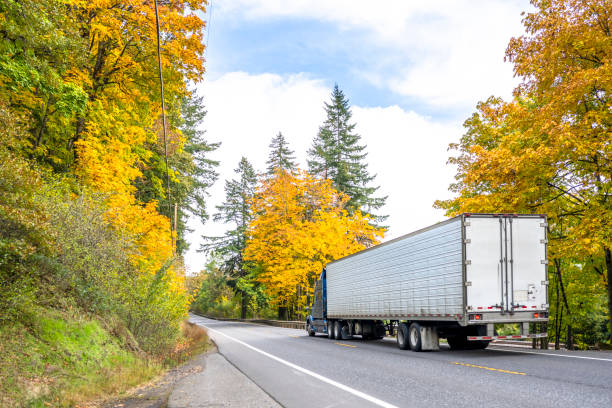 an enclosed truck on highway