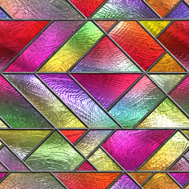 istock Stained glass seamless texture with geometric pattern for window, colored glass, 3d illustration 1383311246