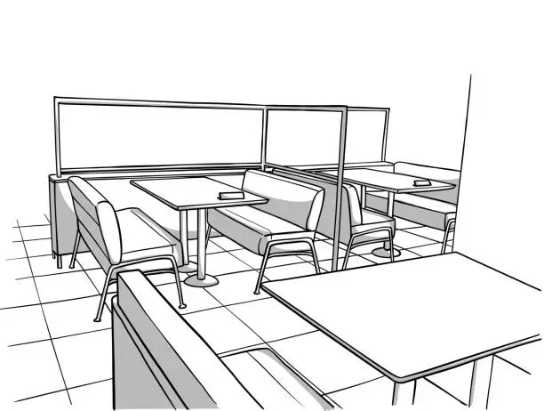 Vector illustration of Diner Restaurant Interior  Sketch