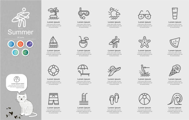 symbole für sommer, reisen, urlaub und strandlinie - nautical vessel buoy passenger ship computer icon stock-grafiken, -clipart, -cartoons und -symbole