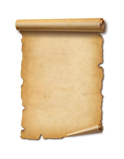 istock Old mediaeval paper sheet. Parchment scroll isolated on white with shadow 1383331563