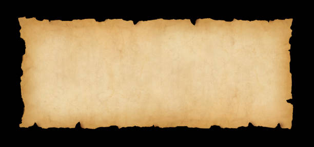 istock Old paper horizontal banner. Parchment scroll isolated on black 1383332069
