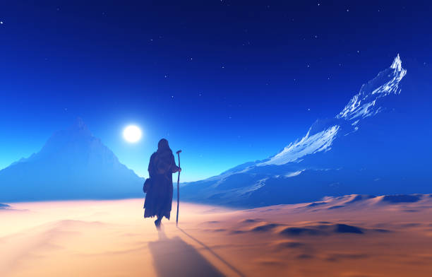 istock Traveler on a background of mountains. 1383347747