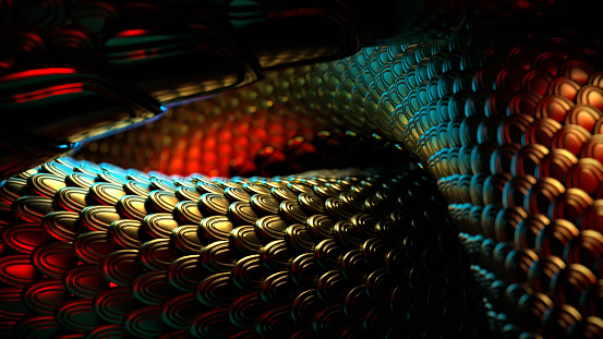Cerca de la escala de renderizado 3D de la hoja de dragón chino de oro. photo