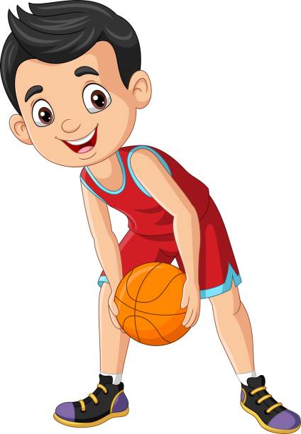 kreskówka mały chłopiec gra w koszykówkę - basketball little boys male young adult stock illustrations