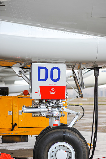 commercial airplane wheel parked