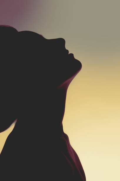 istock Woman black face silhouette with flying hairs 1383372983