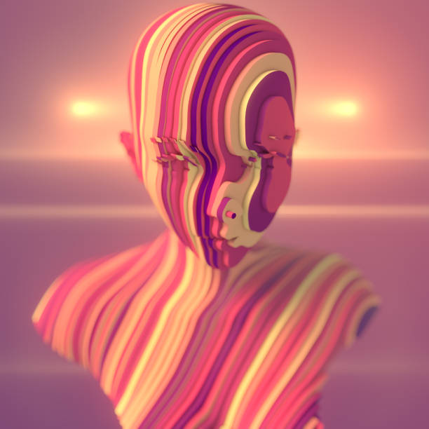 istock Composition in the form of a woman bust composed of thin multi-colored slices. 3d rendering art background 1383393468