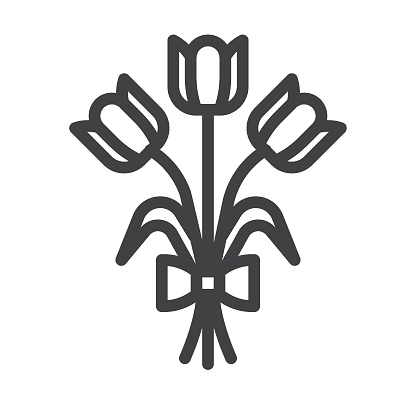 Tulip flowers bouquet line icon. linear style sign for mobile concept and web design. Bouquet of three tulips outline vector icon. Symbol, logo illustration. Vector graphics