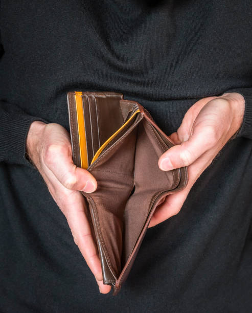 Hands holding an empty wallet stock photo