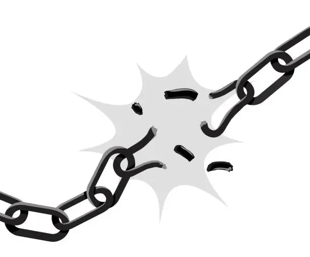 Vector illustration of Broken metal chain. Isolated on a white background.