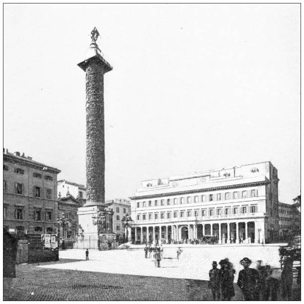 istock Antique travel photographs of Rome: column of Marcus Aurelius (Colonna di Marco Aurelio) 1383405046