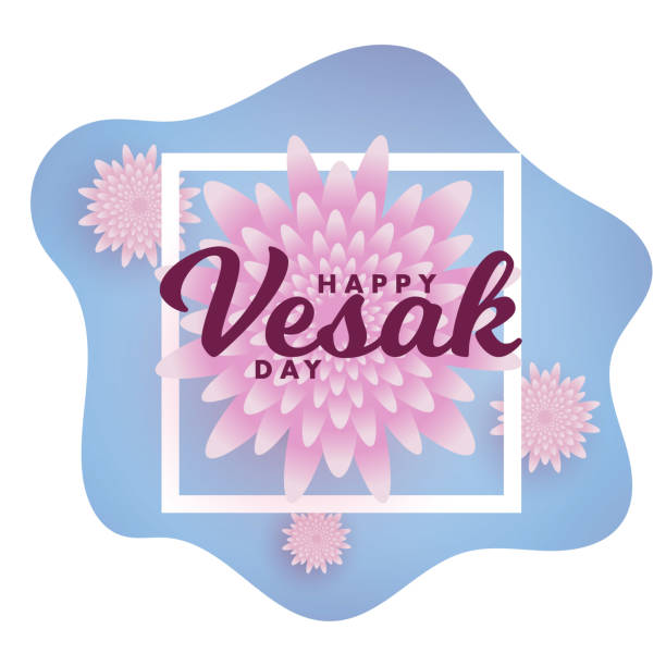 happy vesak typography greeting card background design with lotus flower vector template background - happy vesak day 幅插畫檔、美工圖案、卡通及圖標