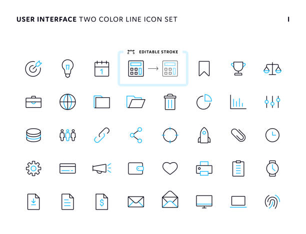 benutzeroberfläche universelles zweifarbiges liniensymbol-set - twotone stock-grafiken, -clipart, -cartoons und -symbole