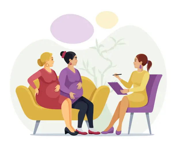 Vector illustration of Psychologist counseling a pregnant women.
