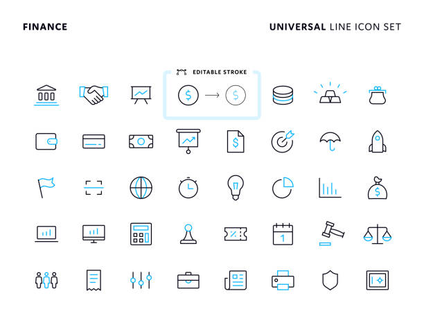 finanzen universal zwei-farben-linien-icon-set - twotone stock-grafiken, -clipart, -cartoons und -symbole