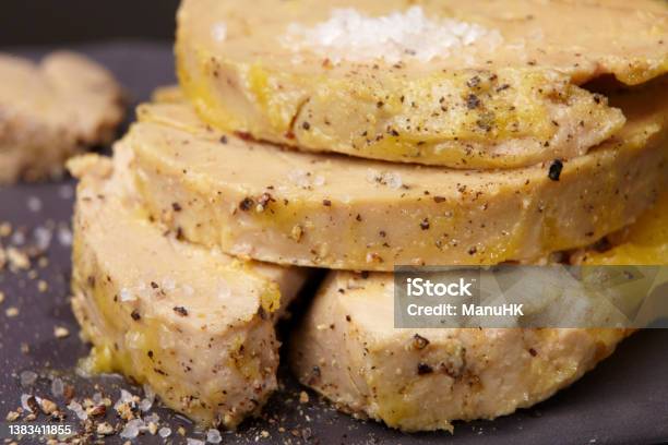 Slices Of Semicooked Foie Gras Stock Photo - Download Image Now - Foie Gras, Homemade, Black Peppercorn