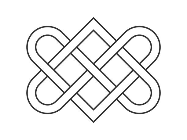 Celtic love knot line icon. Old ornament symbolizing love. Two interlocking hearts. Eternal unity sign. Infinity idea. Intertwined ropes. Endless connection. Sacred geometry. Vector illustration, flat celtic knot symbol of eternal love stock illustrations