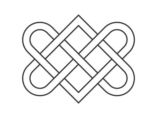 Celtic love knot line icon. Old ornament symbolizing love. Two interlocking hearts. Eternal unity sign. Infinity idea. Intertwined ropes. Endless connection. Sacred geometry. Vector illustration, flat ropes tied together stock illustrations